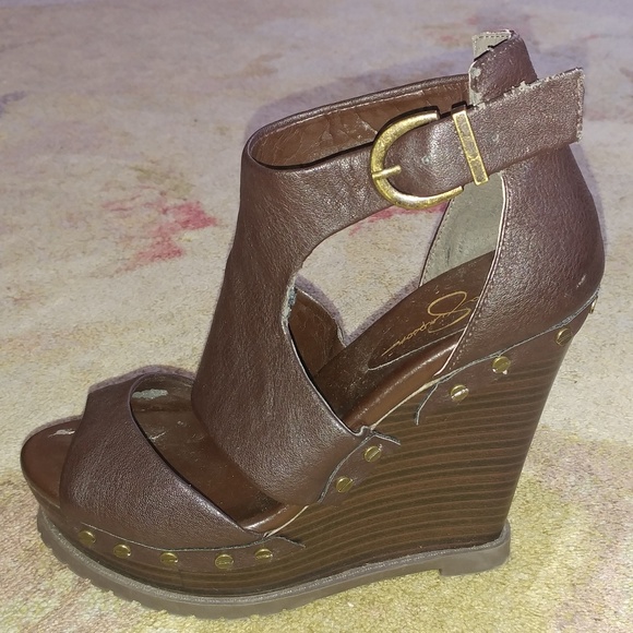 Jessica Simpson Shoes - Jessica Simpson BROWN 4.5" WEDGE HEEL SHOES 6 B